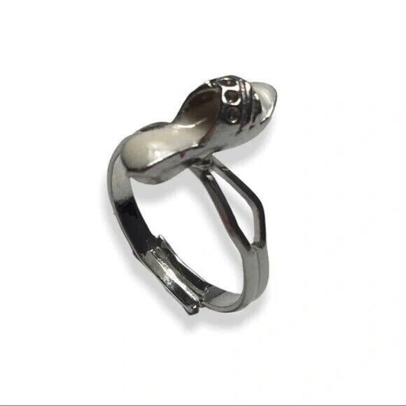 Cinderella Slipper Ring Adjustable Size 6.75 Silver Tone White Enamel - Picture 4 of 8